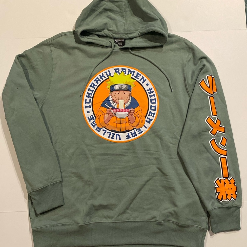 Naruto Mens XLarge Graphic Hoodie Green Hooded Sweatshirt New